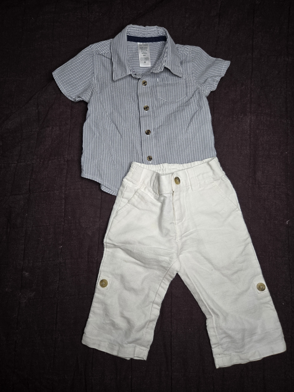 Janie and Jack Blue Striped Button-Front Shirt with White Pants